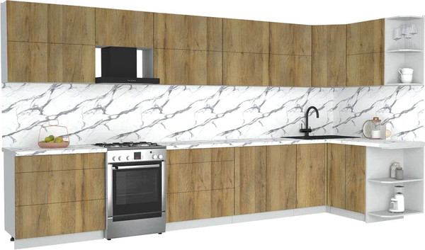 Изображение товара Кухонный гарнитур Интерлиния Мила Матте 1.5x4.0 Б PR (дуб вотан/дуб вотан/белый гранит)
