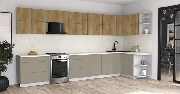 Изображение товара Кухонный гарнитур Интерлиния Мила Матте 1.5x4.0 Б PR (дуб вотан/луна/опал светлый)