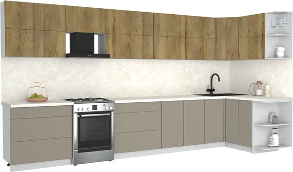 Изображение товара Кухонный гарнитур Интерлиния Мила Матте 1.5x4.0 Б PR (дуб вотан/луна/опал светлый)