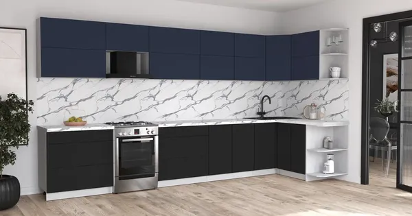 Изображение товара Кухонный гарнитур Интерлиния Мила Матте 1.5x4.0 Б PR (индиго/черный/белый гранит)