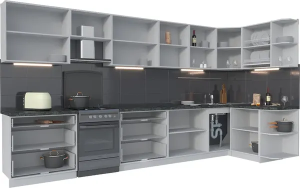 Изображение товара Кухонный гарнитур Интерлиния Мила Матте 1.5x4.0 Б PR (индиго/черный/белый гранит)