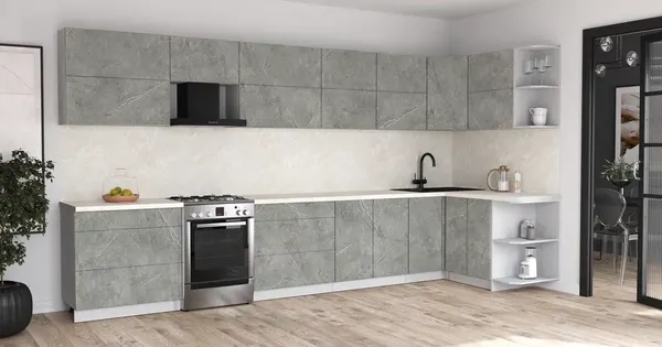 Изображение товара Кухонный гарнитур Интерлиния Мила Матте 1.5x4.0 Б PR (керамика/керамика/опал светлый)