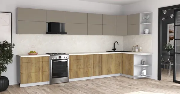 Изображение товара Кухонный гарнитур Интерлиния Мила Матте 1.5x4.0 Б PR (луна/дуб вотан/опал светлый)