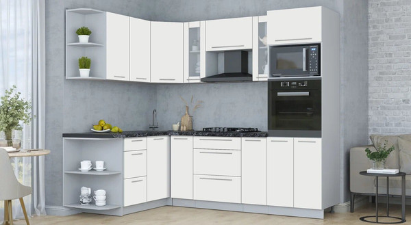 Изображение товара Кухонный гарнитур Интерлиния Мила Пластик 1.68x2.4 LV (зефирный/зефирный/кастилло темный)