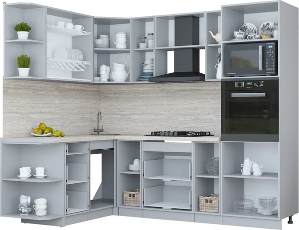 Изображение товара Кухонный гарнитур Интерлиния Мила Пластик 1.68x2.4 LV (зефирный/оксид темный/серый каспий)