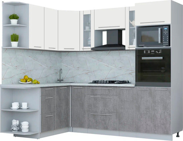 Изображение товара Кухонный гарнитур Интерлиния Мила Пластик 1.68x2.4 LV (зефирный/оксид темный/серый каспий)