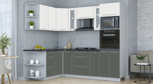 Изображение товара Кухонный гарнитур Интерлиния Мила Пластик 1.68x2.4 LV (зефирный/шторм/кастилло темный)