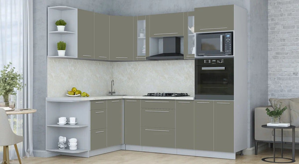 Изображение товара Кухонный гарнитур Интерлиния Мила Пластик 1.68x2.4 LV (кварцевый/кварцевый/опал светлый)