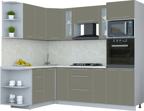 Изображение товара Кухонный гарнитур Интерлиния Мила Пластик 1.68x2.4 LV (кварцевый/кварцевый/опал светлый)