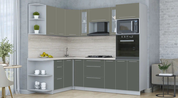 Изображение товара Кухонный гарнитур Интерлиния Мила Пластик 1.68x2.4 LV (кварцевый/шторм/травертин серый)