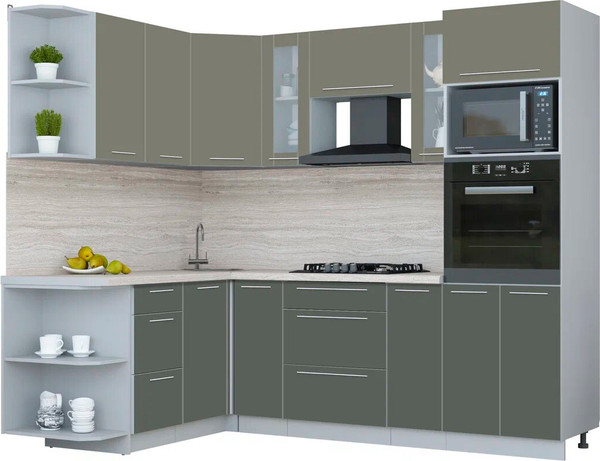 Изображение товара Кухонный гарнитур Интерлиния Мила Пластик 1.68x2.4 LV (кварцевый/шторм/травертин серый)