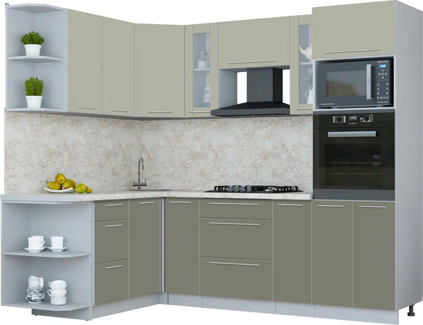 Изображение товара Кухонный гарнитур Интерлиния Мила Пластик 1.68x2.4 LV (латте/кварцевый/опал светлый)