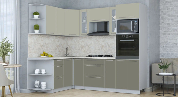 Изображение товара Кухонный гарнитур Интерлиния Мила Пластик 1.68x2.4 LV (латте/кварцевый/опал светлый)