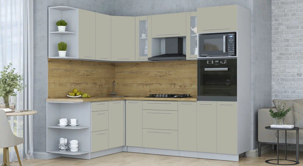 Изображение товара Кухонный гарнитур Интерлиния Мила Пластик 1.68x2.4 LV (латте/латте/дуб бунратти)