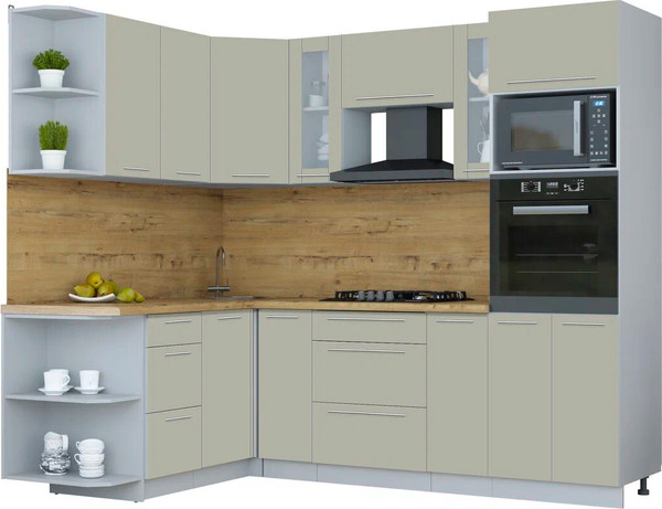 Изображение товара Кухонный гарнитур Интерлиния Мила Пластик 1.68x2.4 LV (латте/латте/дуб бунратти)