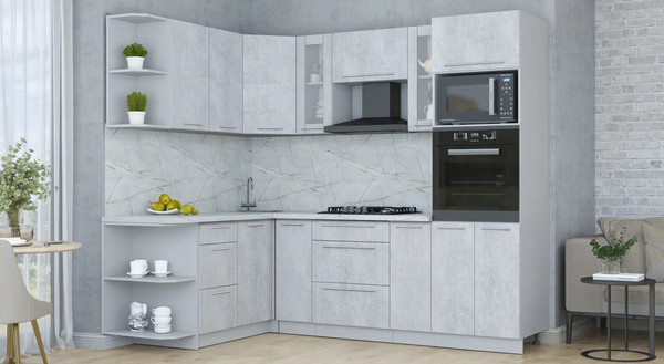 Изображение товара Кухонный гарнитур Интерлиния Мила Пластик 1.68x2.4 LV (оксид светлый/оксид светлый/серый каспий)