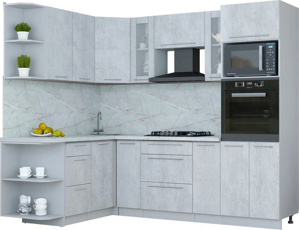 Изображение товара Кухонный гарнитур Интерлиния Мила Пластик 1.68x2.4 LV (оксид светлый/оксид светлый/серый каспий)