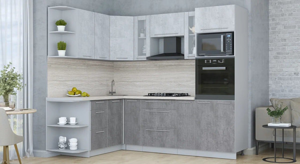 Изображение товара Кухонный гарнитур Интерлиния Мила Пластик 1.68x2.4 LV (оксид светлый/оксид темный/травертин серый)