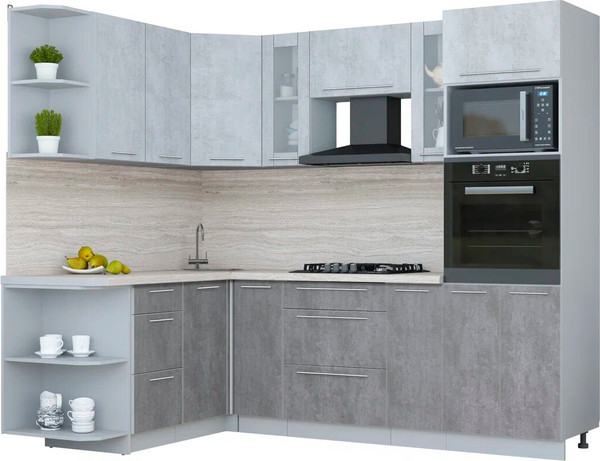 Изображение товара Кухонный гарнитур Интерлиния Мила Пластик 1.68x2.4 LV (оксид светлый/оксид темный/травертин серый)