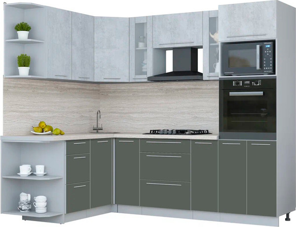 Изображение товара Кухонный гарнитур Интерлиния Мила Пластик 1.68x2.4 LV (оксид светлый/шторм/травертин серый)