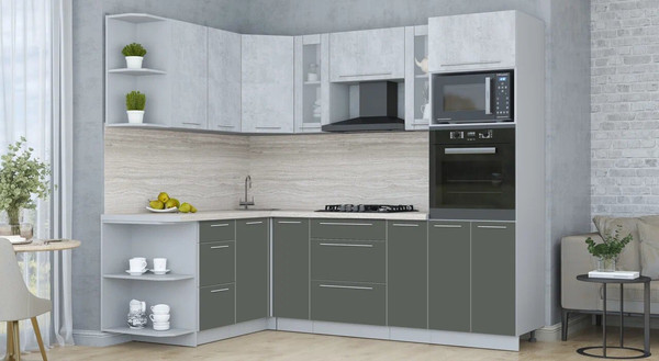 Изображение товара Кухонный гарнитур Интерлиния Мила Пластик 1.68x2.4 LV (оксид светлый/шторм/травертин серый)