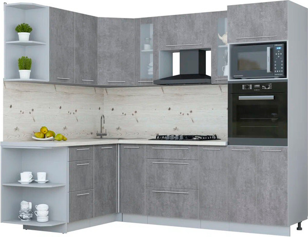 Изображение товара Кухонный гарнитур Интерлиния Мила Пластик 1.68x2.4 LV (оксид темный/оксид темный/бискайская сосна)