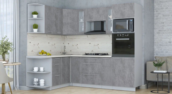 Изображение товара Кухонный гарнитур Интерлиния Мила Пластик 1.68x2.4 LV (оксид темный/оксид темный/бискайская сосна)