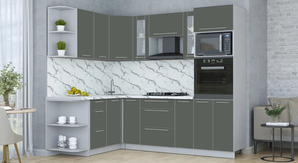 Изображение товара Кухонный гарнитур Интерлиния Мила Пластик 1.68x2.4 LV (шторм/шторм/белый гранит)