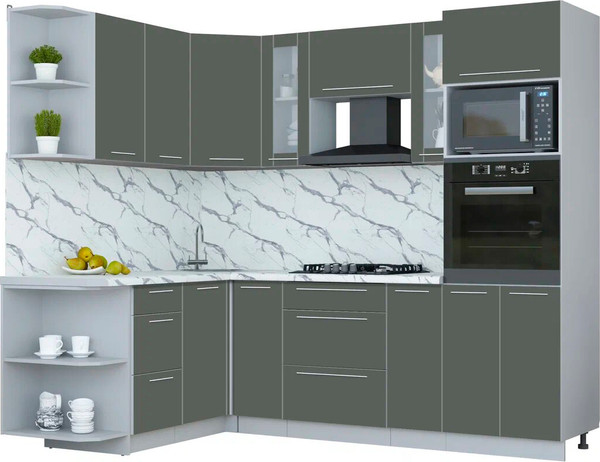 Изображение товара Кухонный гарнитур Интерлиния Мила Пластик 1.68x2.4 LV (шторм/шторм/белый гранит)