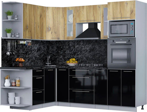 Изображение товара Кухонный гарнитур Интерлиния Мила Пластик 1.68x2.4 LV (дуб эпоксид/черный/кастилло темный)