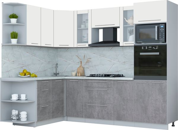 Изображение товара Кухонный гарнитур Интерлиния Мила Пластик 1.68x2.6 LV (зефирный/оксид темный/серый каспий)