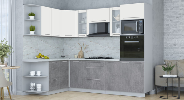 Изображение товара Кухонный гарнитур Интерлиния Мила Пластик 1.68x2.6 LV (зефирный/оксид темный/серый каспий)