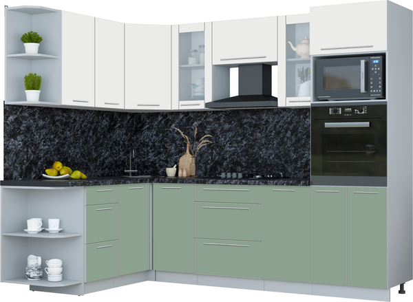 Изображение товара Кухонный гарнитур Интерлиния Мила Пластик 1.68x2.6 LV (зефирный/полынь/кастилло темный)