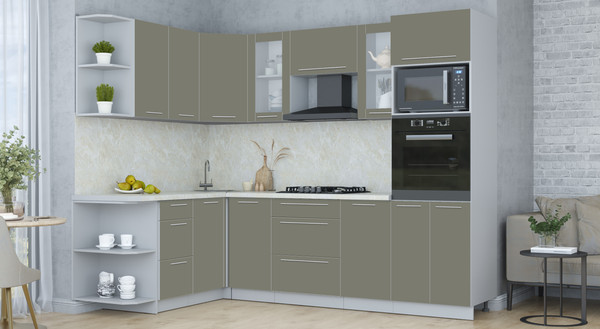 Изображение товара Кухонный гарнитур Интерлиния Мила Пластик 1.68x2.6 LV (кварцевый/кварцевый/опал светлый)