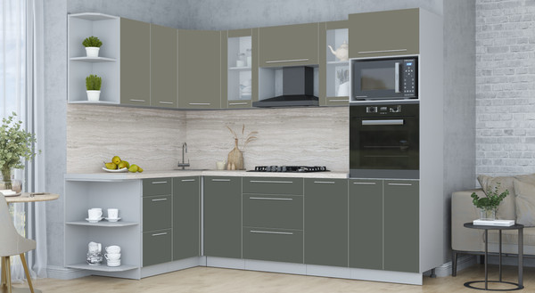 Изображение товара Кухонный гарнитур Интерлиния Мила Пластик 1.68x2.6 LV (кварцевый/шторм/травертин серый)