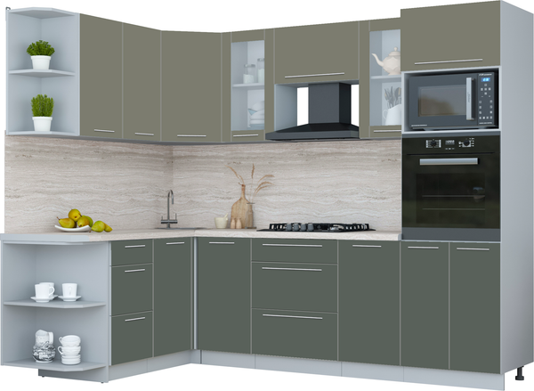 Изображение товара Кухонный гарнитур Интерлиния Мила Пластик 1.68x2.6 LV (кварцевый/шторм/травертин серый)