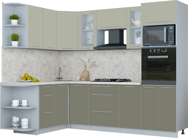 Изображение товара Кухонный гарнитур Интерлиния Мила Пластик 1.68x2.6 LV (латте/кварцевый/опал светлый)