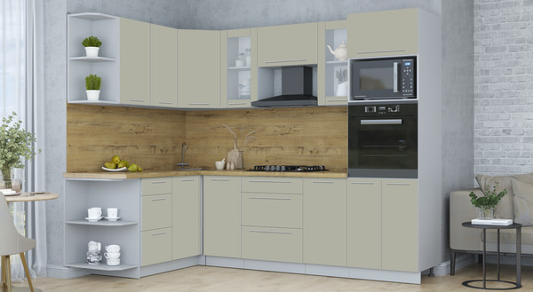 Изображение товара Кухонный гарнитур Интерлиния Мила Пластик 1.68x2.6 LV (латте/латте/дуб бунратти)