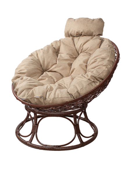Изображение товара Кресло садовое M-Group Папасан Home мини / 12870201 (коричневый ротанг/лен подушка)