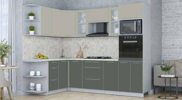 Изображение товара Кухонный гарнитур Интерлиния Мила Пластик 1.68x2.6 LV (латте/шторм/опал светлый)