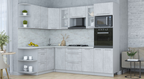 Изображение товара Кухонный гарнитур Интерлиния Мила Пластик 1.68x2.6 LV (оксид светлый/оксид светлый/серый каспий)