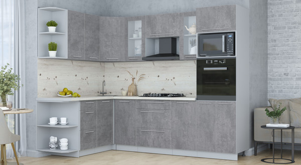 Изображение товара Кухонный гарнитур Интерлиния Мила Пластик 1.68x2.6 LV (оксид темный/оксид темный/бискайская сосна)