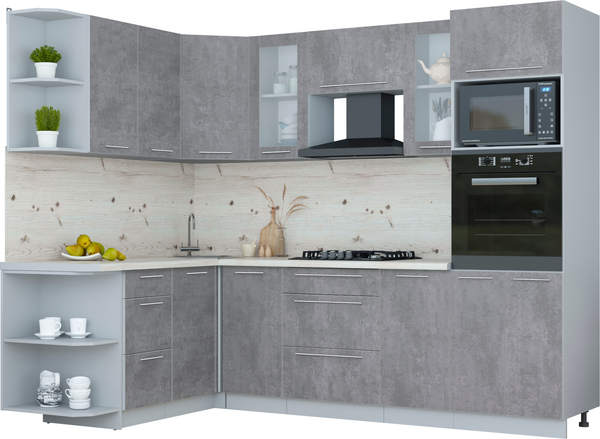 Изображение товара Кухонный гарнитур Интерлиния Мила Пластик 1.68x2.6 LV (оксид темный/оксид темный/бискайская сосна)