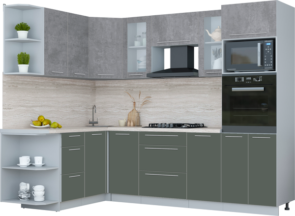 Изображение товара Кухонный гарнитур Интерлиния Мила Пластик 1.68x2.6 LV (оксид темный/шторм/травертин серый)