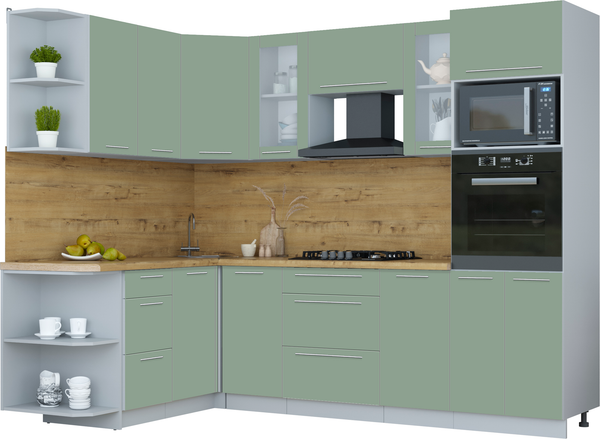 Изображение товара Кухонный гарнитур Интерлиния Мила Пластик 1.68x2.6 LV (полынь/полынь/дуб бунратти)