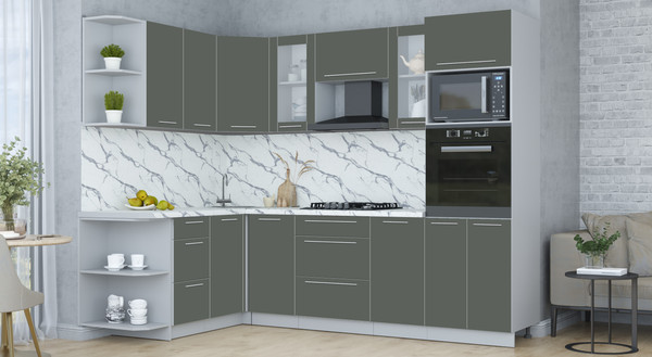 Изображение товара Кухонный гарнитур Интерлиния Мила Пластик 1.68x2.6 LV (шторм/шторм/белый гранит)