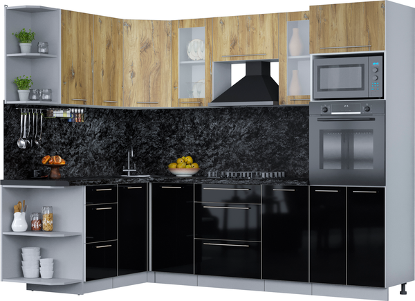 Изображение товара Кухонный гарнитур Интерлиния Мила Пластик 1.68x2.6 LV (дуб эпоксид/черный/кастилло темный)