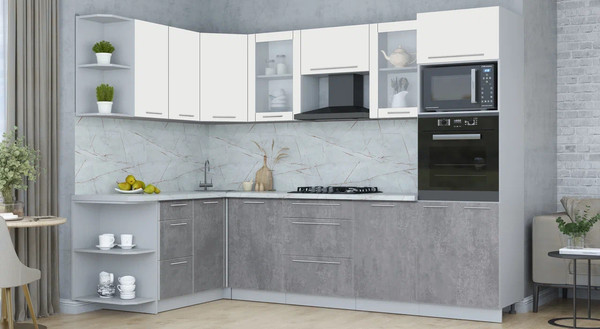 Изображение товара Кухонный гарнитур Интерлиния Мила Пластик 1.68x2.8 LV (зефирный/оксид темный/серый каспий)