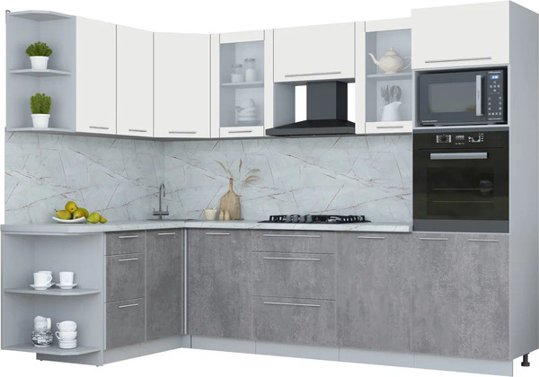 Изображение товара Кухонный гарнитур Интерлиния Мила Пластик 1.68x2.8 LV (зефирный/оксид темный/серый каспий)