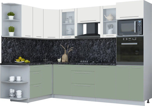 Изображение товара Кухонный гарнитур Интерлиния Мила Пластик 1.68x2.8 LV (зефирный/полынь/кастилло темный)